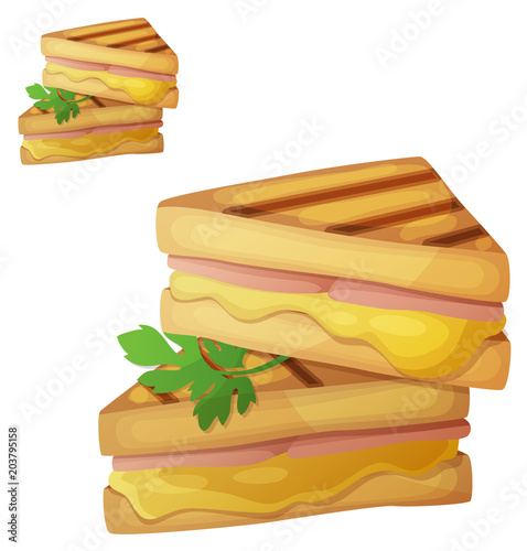 Grilled cheese sandwich. Detailed vector icon isolated on white background