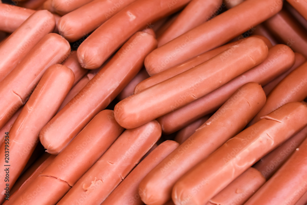 A lot of steam sausage ready to eat