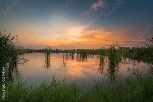 Fototapeta Naklejka Na Ścianę i Meble -  sunset lighting on lake