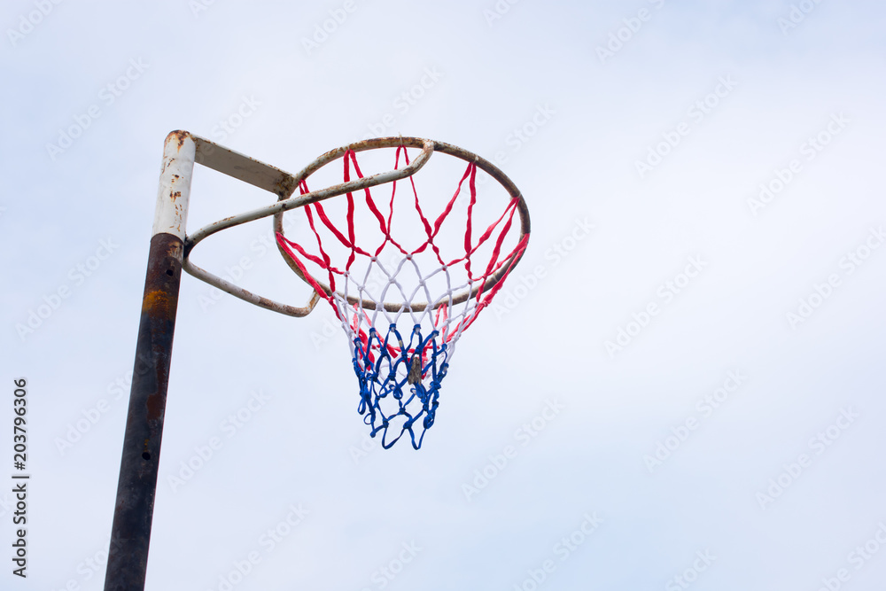 Netball goal post against clear sky during hot day