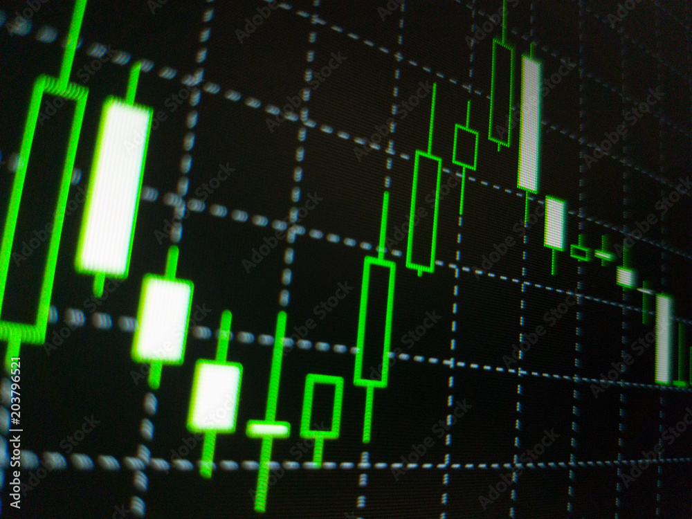 Abstract financial trading graphs on monitor. Background with currency bars and candles Abstract financial trading graphs on monitor. Background with currency bars and candles