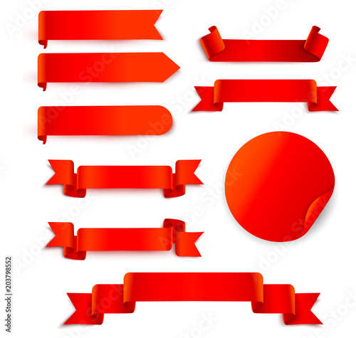 Set of red ribbons isolated on white.