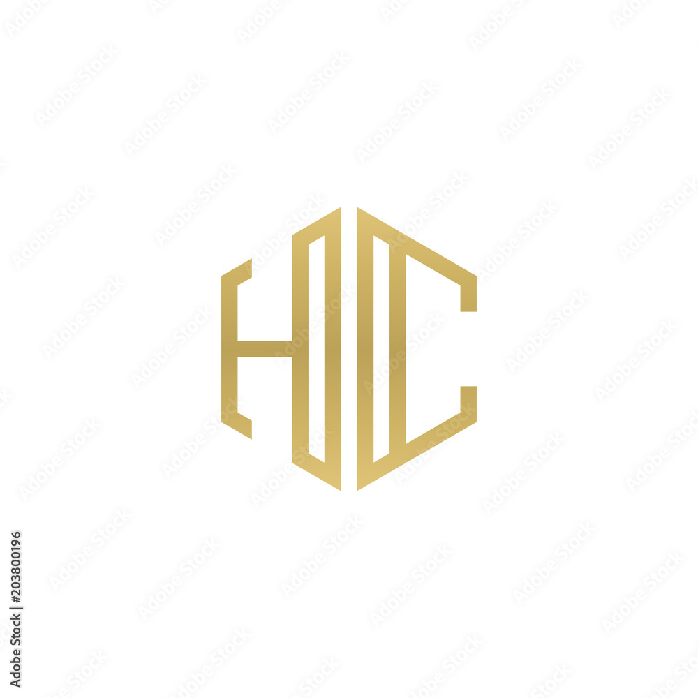 Initial letter HC, minimalist line art hexagon shape logo, gold color Initial letter HC, minimalist line art hexagon shape logo, gold color