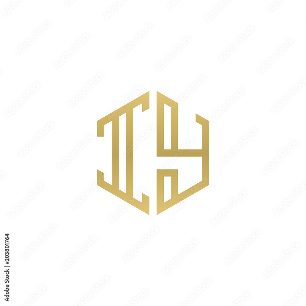 Initial letter IY, minimalist line art hexagon shape logo, gold color Initial letter IY, minimalist line art hexagon shape logo, gold color