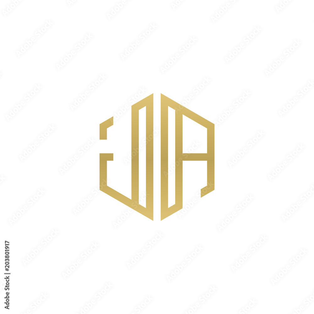 Initial letter JA, minimalist line art hexagon shape logo, gold color Initial letter JA, minimalist line art hexagon shape logo, gold color