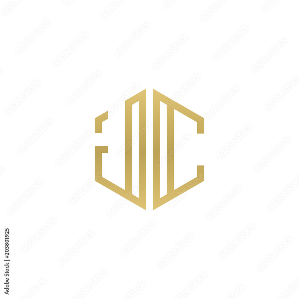 Initial letter JC, minimalist line art hexagon shape logo, gold color Initial letter JC, minimalist line art hexagon shape logo, gold color