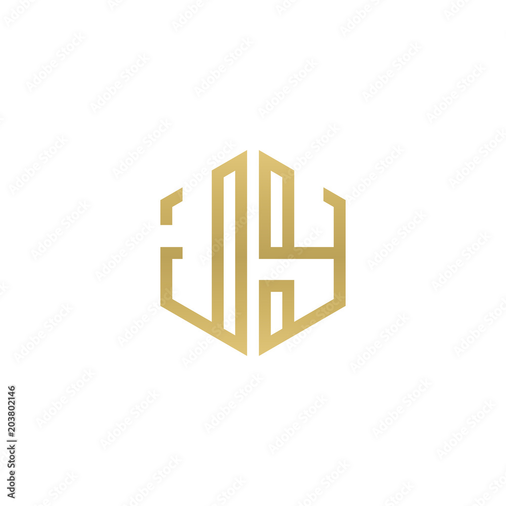 Initial letter JY, minimalist line art hexagon shape logo, gold color Initial letter JY, minimalist line art hexagon shape logo, gold color
