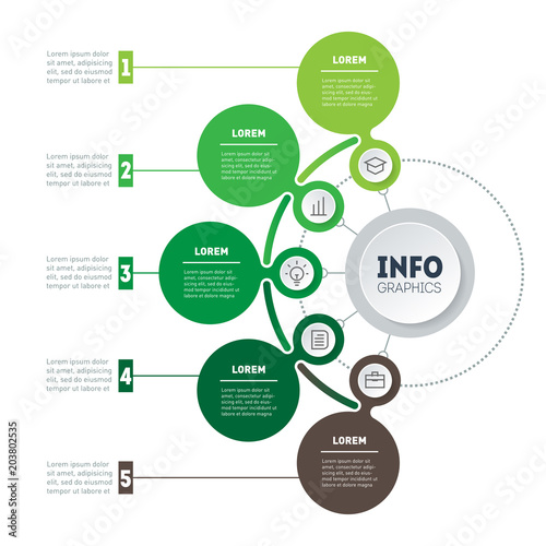 Infographic or ecology Business presentation with 5 options. Web Template of a chart, mindmap or diagram. Vector dynamic infographics or mind map of technology or education process with 5 steps.