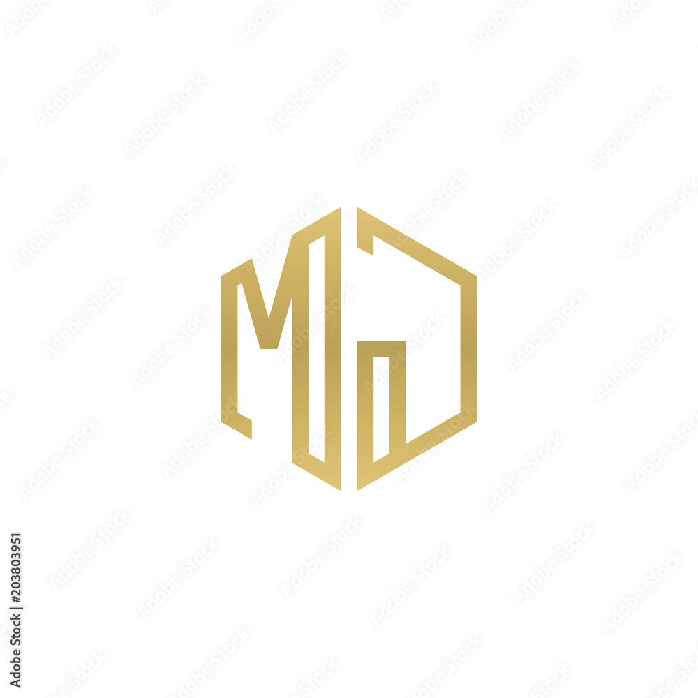 Initial letter MJ, minimalist line art hexagon shape logo, gold color Initial letter MJ, minimalist line art hexagon shape logo, gold color
