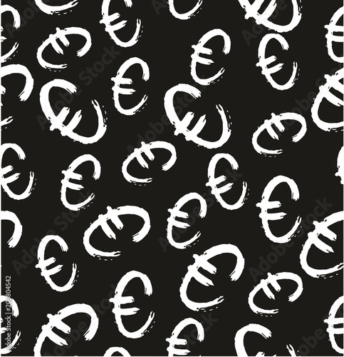 Pen Euro Symbol Seamless Pattern & Background Freehand Set 01