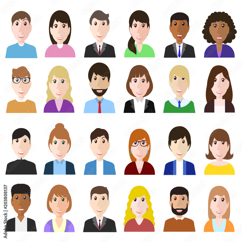 Group og working people diversity, diverse business man and woman avatar icons, stock vector illustration of flat design Group og working people diversity, diverse business man and woman avatar icons, stock vector illustration of flat design