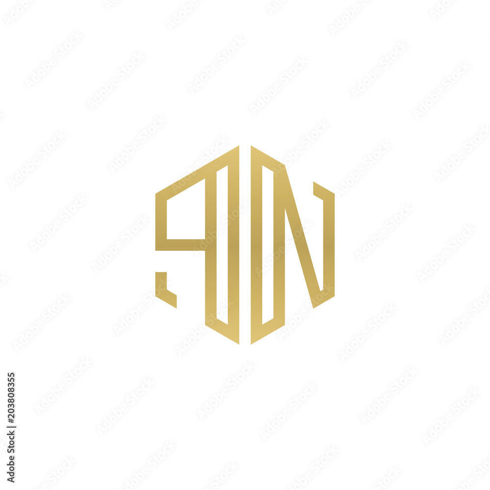 Initial letter PN, minimalist line art hexagon shape logo, gold color Initial letter PN, minimalist line art hexagon shape logo, gold color