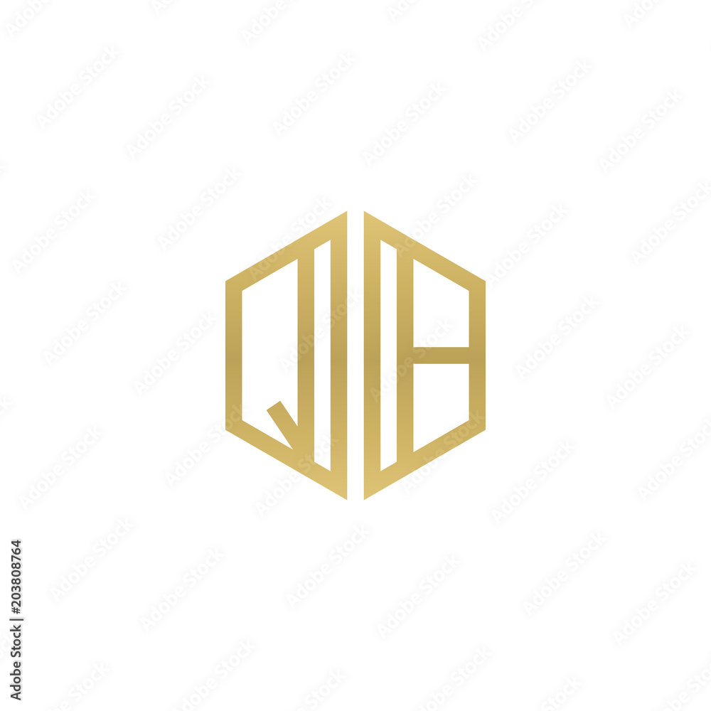 Initial letter QB, minimalist line art hexagon shape logo, gold color Initial letter QB, minimalist line art hexagon shape logo, gold color