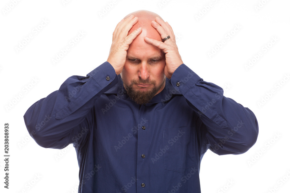 Man looking stressed out on white background. Man looking stressed out on white background.