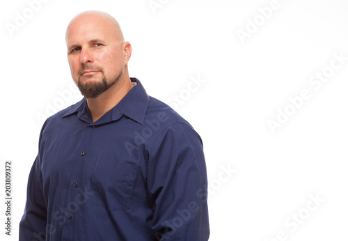 Handsome man on white background and copy space.