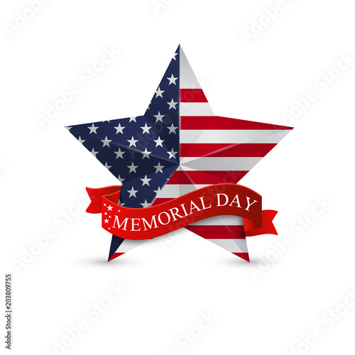 Memorial Day with star in national flag of United States. National holiday of the USA. Vector illustration.