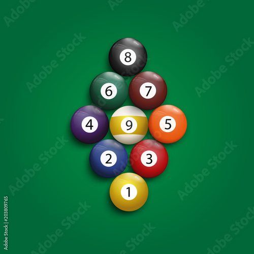 Starting billiards balls leisure pool 9 club game.