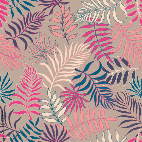 Tropical background with palm leaves. Seamless floral pattern. Summer vector illustration