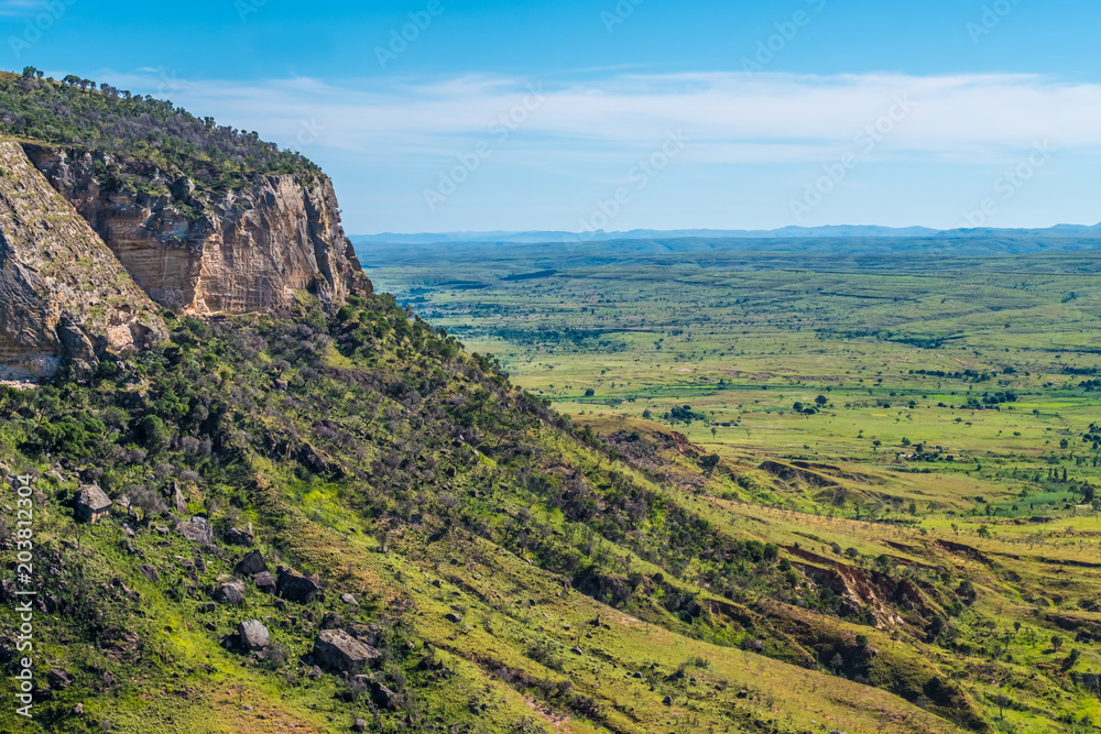 Obraz premium Isalo National Park in the Ihorombe Region of Madagascar. Known for its wide variety of terrain, including sandstone formations, deep canyons, a palm-lined oases, and grassland, and rich wildlife