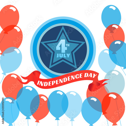 Happy American holiday poster. Colors of USA flag. Colorful baloons. Design idea on July 4th greeting card, party celebration background. Independence Day sale decorative banner. Vector illustration