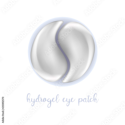 Realistic silver hydrogel eye patch in plastic round jar. View from above. Exclusive cosmetic product for skin care and treatment, Isolated vector illustration.