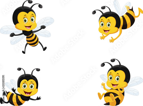  vector illustration set of cute cartoon bee