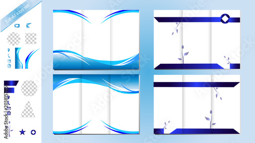 Trifold template, Brochure theme, Report background, Blue wave 007