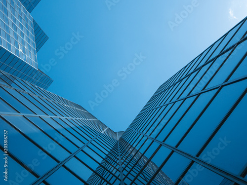 Angle view of modern building with a clear blue sky in background
