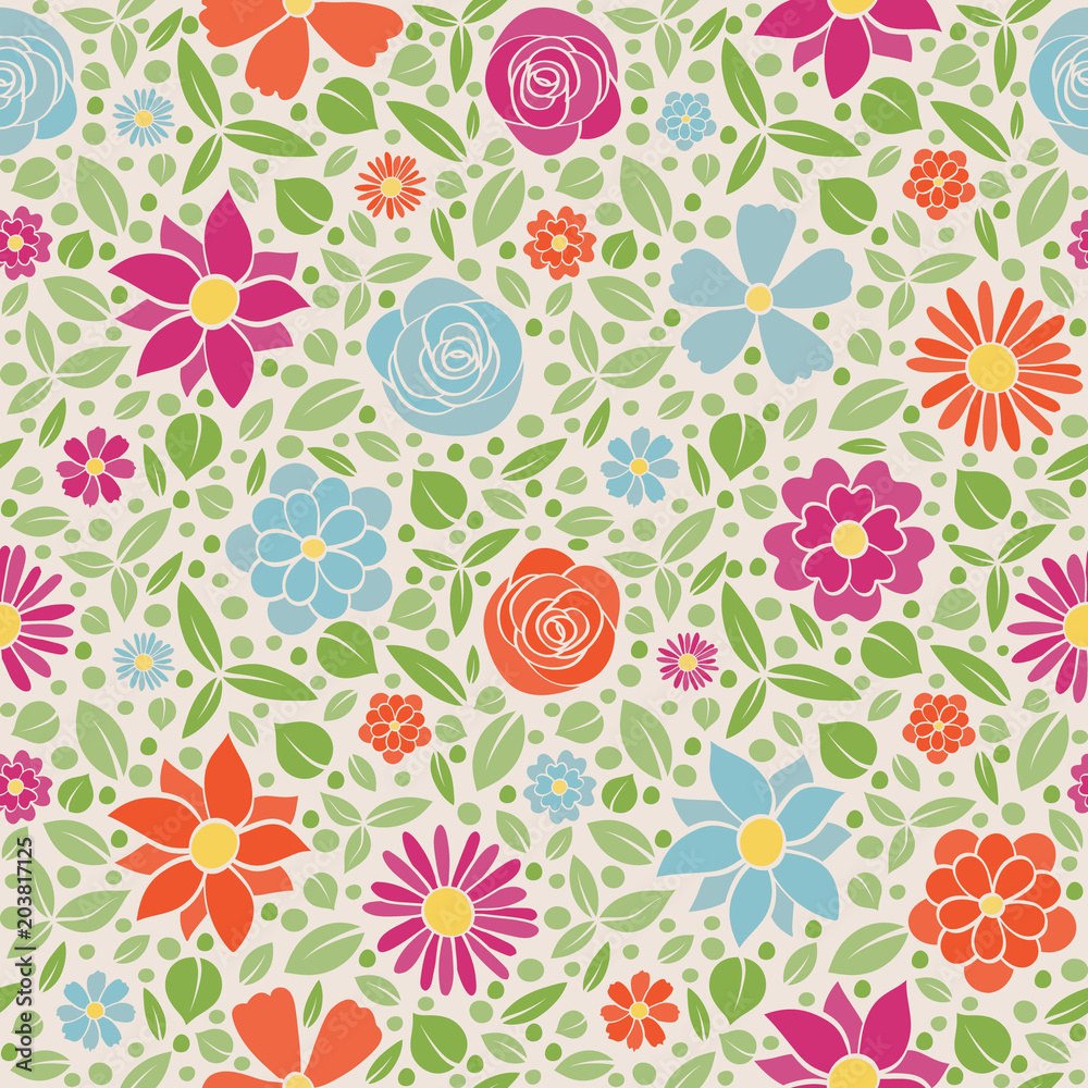 Abstract floral background - seamless pattern with spring flowers. Mother's Day, Woman's Day and Valentine's Day. Vector.