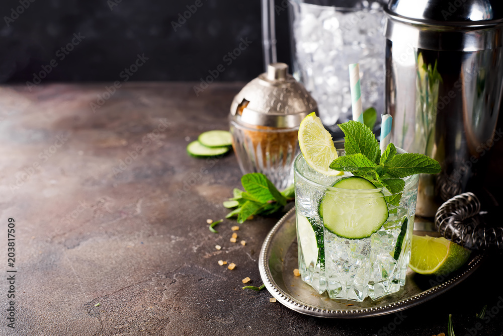 Refreshing Cucumber Gin Spritz Cocktail with Lime and Mint Refreshing Cucumber Gin Spritz Cocktail with Lime and Mint