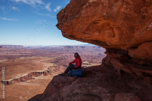 Hiker in Canyonlands National park in Utah, USA