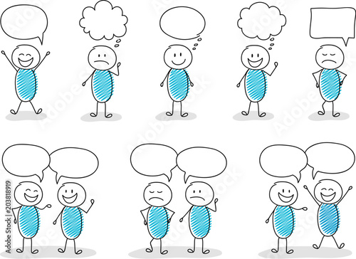 Set of stickmen with speech bubbles. Vector.