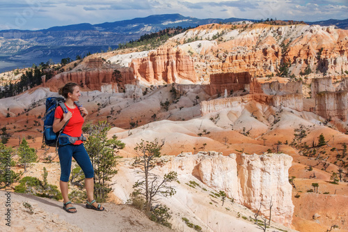 Hiker visits Bryce canyon National park in Utah, USA