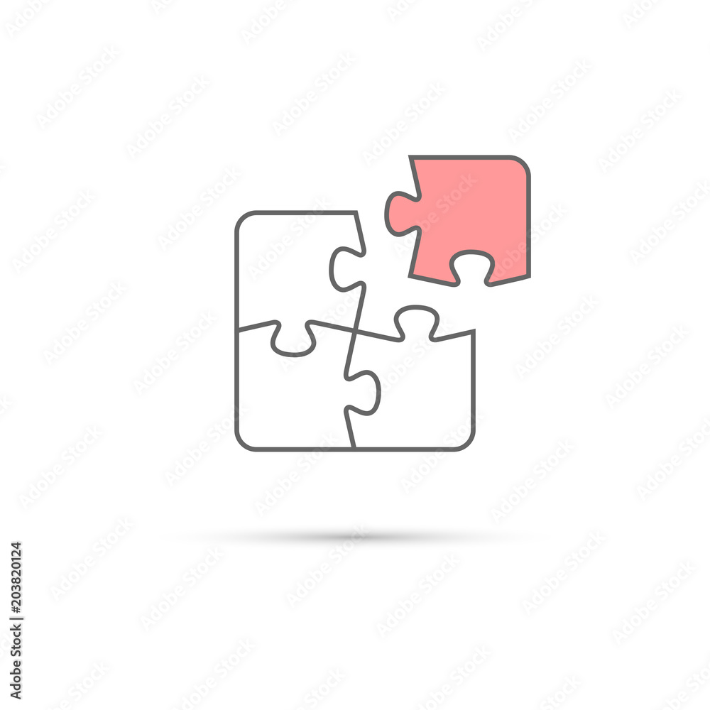 Puzzle icon. Vector white and pink puzzle pieces isolated on white background. Puzzle icon. Vector white and pink puzzle pieces isolated on white background.