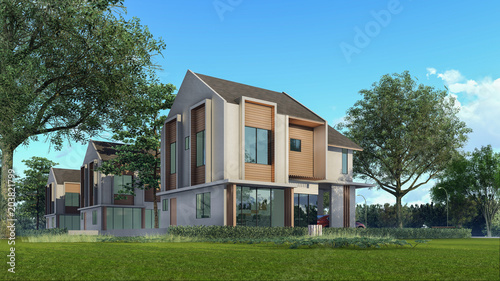 3D Rendering Architectural House © Aris Suwanmalee