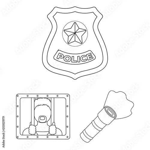 Police, Department outline icons in set collection for design.Detective and accessories vector symbol stock web illustration.