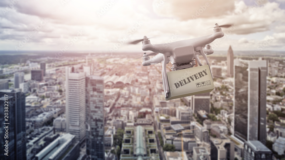 multicopter drone with package over Frankfurt am Main Stock Photo | Adobe  Stock