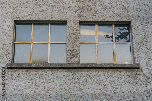 Germany, old glass window with cracks need for renovation