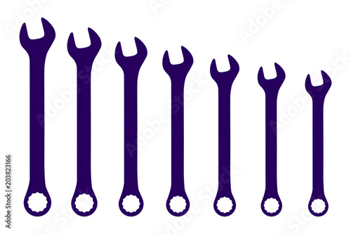 Vector dark blue wrench spanner set on white background