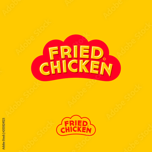 Fried chicken logo. Letters on a form like red rooster comb. Monochrome option. Corporate emblem for fast food restaurant. 