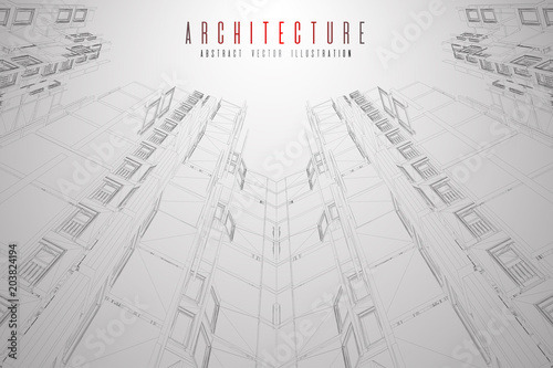 Modern architecture wireframe. Concept of urban wireframe. Wireframe building illustration of architecture CAD drawing.