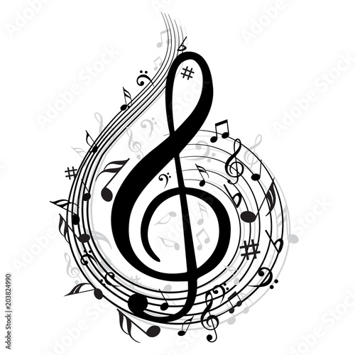 Music note background with music symbol icon collection