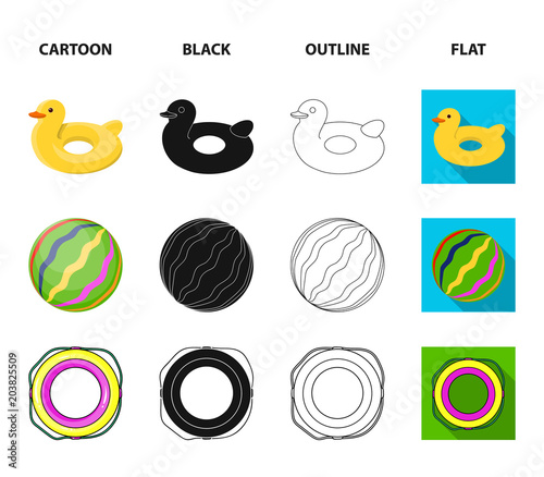 Multicolored swimming circle cartoon,black,outline,flat icons in set collection for design. Different lifebuoys vector symbol stock web illustration.