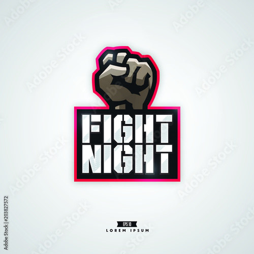 Modern professional fighting logo design. Fight night sign. Fist.