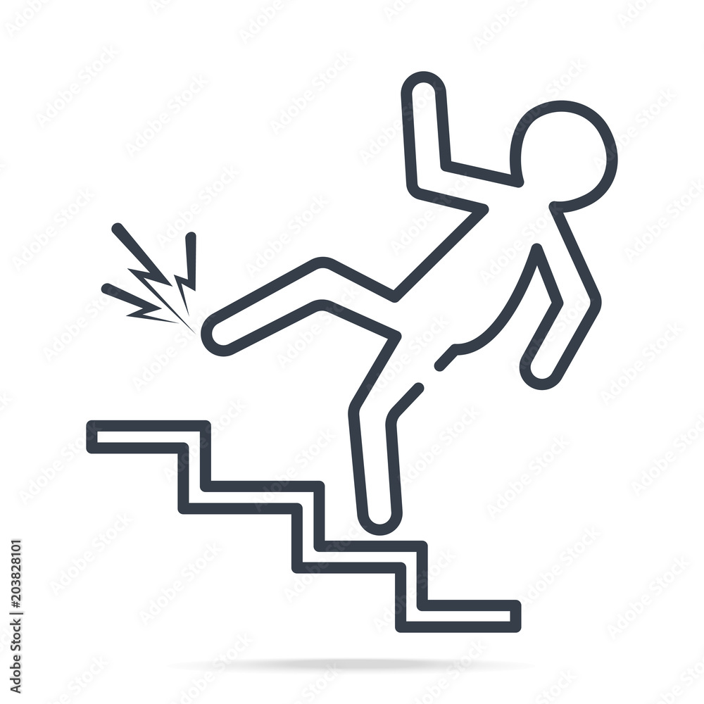 Man walking on stairs and injury icon, people injury symbol simple line icon Man walking on stairs and injury icon, people injury symbol simple line icon