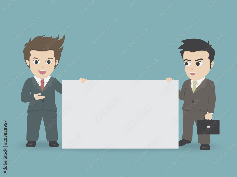 Two businessman holding a big banner space for your text. Two businessman holding a big banner space for your text.