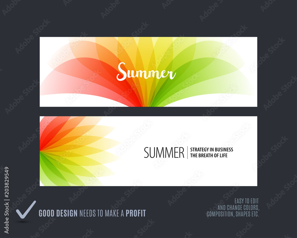 Obraz premium Abstract vector set of horizontal website banners with colourful flowers abstract shapes for web design.