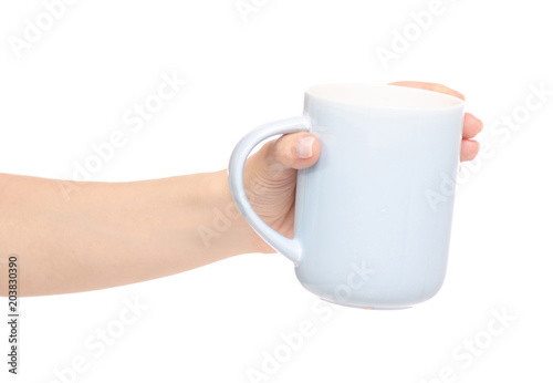 Blue cup mug in hand