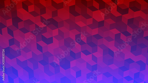 Abstract background of isometric cubes in red and purple colors.
