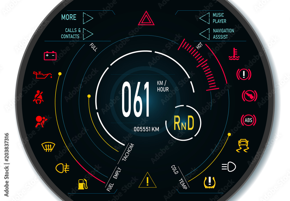 Fototapeta premium Digital automotive dashboard of a modern car. Graphic display. Illustration